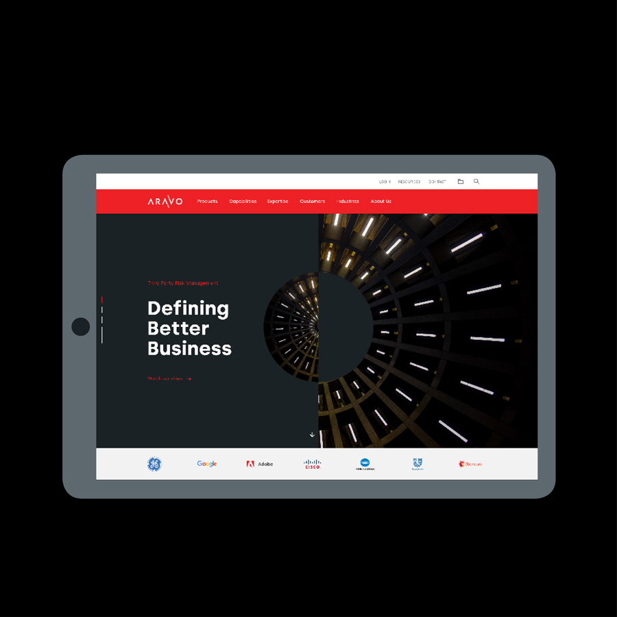 Aravo homepage header design